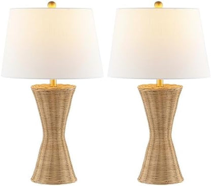 JONATHAN Y Laura Table Lamp 27" Rattan Hourglass, Natural, Set of 2
