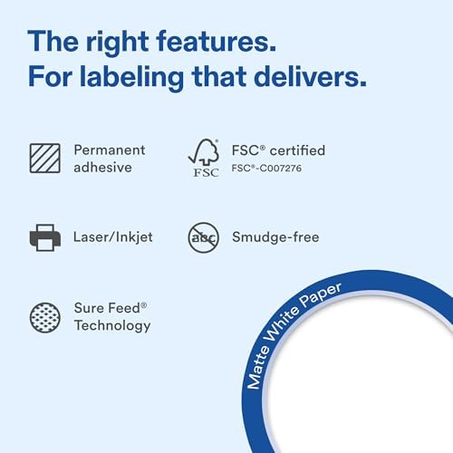 Avery® Matte White Rectangle Labels, 2" x 1", Sure Feed® Technology, Laser/Inkjet Printer Compatible, 1000 Printable Labels Total, Great for Branding, Packaging, and More