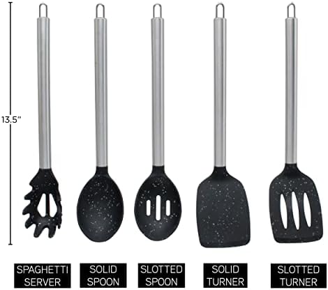 COOK WITH COLOR Silicone Cooking Utensils, Kitchen Utensil Set, Easy to Clean Silicone Kitchen Utensils, Cooking Utensils for Nonstick Cookware, Kitchen Gadgets Set, 5 Pieces, Speckled Black