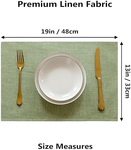 Demetex Cloth Green Placemats Set of 8 Heat Resistant Table Plate Mat Washable Linen Placemat for Kitchen Dining Tables, 13x19 inch, Grass Green