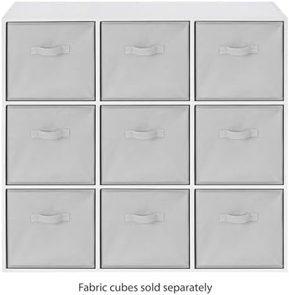 Whitmor 9 Cube Bookcase, 3 Tier Stackable MDF Bookself, Open Storage Display Organizer, Storage Cabinet for Living Room, Bedroom, Home, Office, 35.5" L x 11.7" W x 35.5" H, White