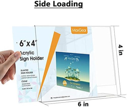 MaxGear Acrylic Sign Holder 4 x 6 Inches 12 Pack, Horizontal L Shape