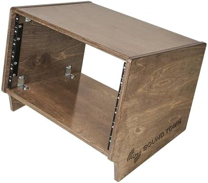 Sound Town DIY 6U Angled Desktop Turret Studio Rack with Solid Baltic Birch Plywood, Weathered Brown, Assembly Required (SDRK-Y6SLB)