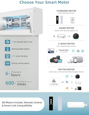 SmartWings Motorized Smart Roller Shades, 100% Blackout Vinyl Light Grey
