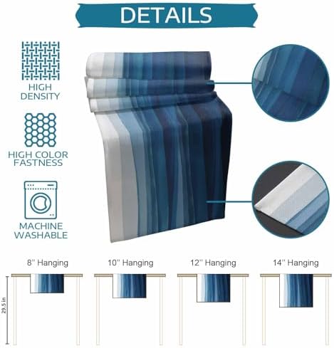 Blue White Ombre Table Runner Dresser Scarf 13 x 72 Inch Abstract Gradient Ocean Waves Modern Stripe Table Runners Non-Slip Heat Resistant Kitchen Dining Table Decor for Home Holidays Indoor Outdoor