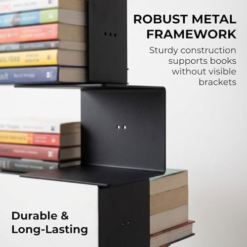 Invisible Floating Bookshelf With Metal Spine Wall Mounted Storage For Books And Decor, Space-Saving Display Unit For Home And Office Use(White,Medium)