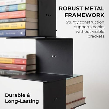 Invisible Floating Bookshelf With Metal Spine Wall Mounted Storage For Books And Decor, Space-Saving Display Unit For Home And Office Use(White,Medium)