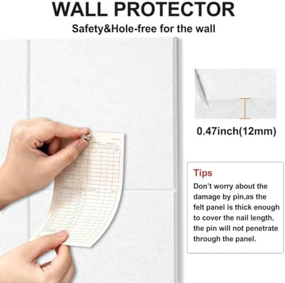 Felt Wall Tiles Bulletin Board Large Cork Board Alternative 12 Pack 11.81”x11.81”x0.47” Felt Pin Board Tack Board with Safe Removable Adhesive Tabs for Home Office School 48x36(White)