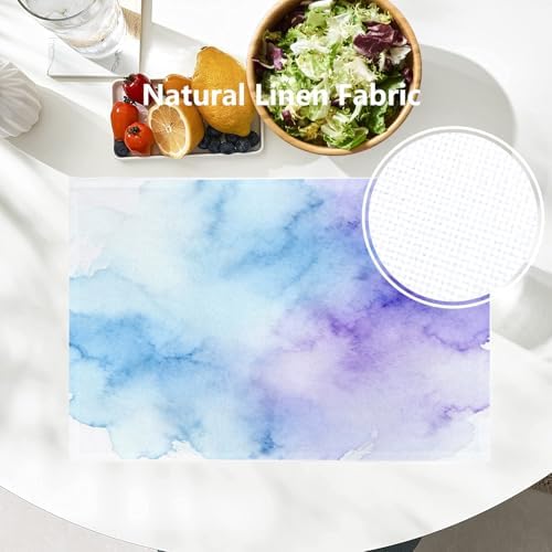 Batmerry Vintage Colorful Purple Linen Placemats Set of 6, Vintage Royal Blue Paper Parchment Washable Table Mats for Kitchen Table Thickened Heat Insulation Dining Set Indoor Outdoor 12X18 in