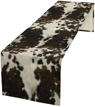 Cow Print Table Runner, Brown Cowhide Print Western Style Table Runner Country Farmhouse Cottage Cow Patten Table Decoration for Home Kitchen Dining, 13x36 Inch