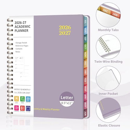 Planner 2026-2027, Weekly and Monthly Academic Planner, July 2026 - June 2027, Hardcover Calendar Agenda Book for School Year Planning, School Supplies for Teacher and Student, Letter Size(8.5'' x 11'')