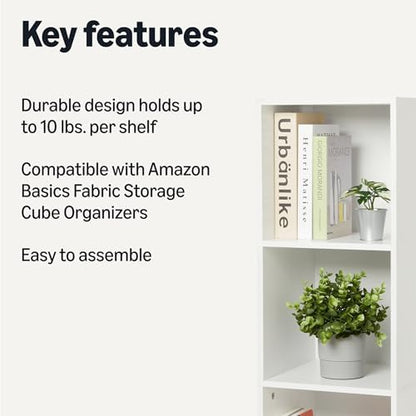 Amazon Basics 5-Cube Bookcase Compatible with Fabric Storage Cube Organizers, White | Compatible with Fabric Storage Cube Organizers