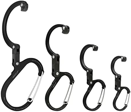 GEAR AID HEROCLIP Carabiner Clip and Hook (Large, Medium, Small, Mini) for Camping & HEROCLIP Carabiner Clip and Hook (Small) for Purse, Stroller, and Backpack, Stealth Black