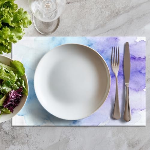 Batmerry Vintage Colorful Purple Linen Placemats Set of 6, Vintage Royal Blue Paper Parchment Washable Table Mats for Kitchen Table Thickened Heat Insulation Dining Set Indoor Outdoor 12X18 in