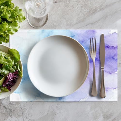 Batmerry Vintage Colorful Purple Linen Placemats Set of 6, Vintage Royal Blue Paper Parchment Washable Table Mats for Kitchen Table Thickened Heat Insulation Dining Set Indoor Outdoor 12X18 in