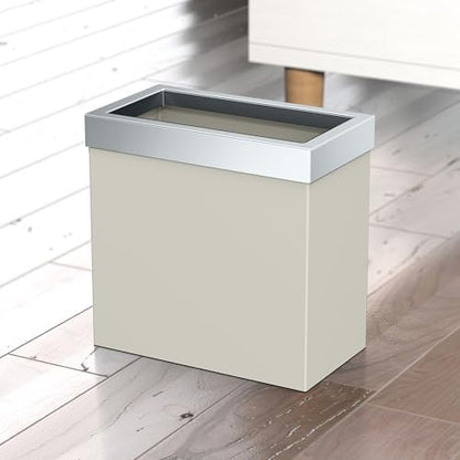 Gatco Modern Rectangle Wastebasket, Matte Pearl and Chrome Combo - Stainless Steel Trash Can with Removable Lid, Leakproof, 3 Gallon Capacity for Bathroom, Bedroom, Kitchen, or Office