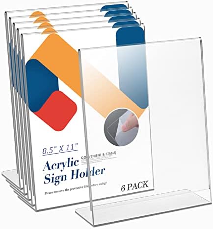 Relx Acrylic Sign Holder 8.5 x 11, Acrylic Display Stand for Display, Slant Back Clear Frames Plastic Sign Holder for Store, Restaurant (6 Pack)