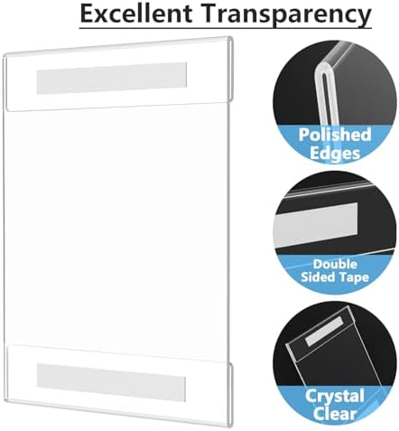 MaxGear Acrylic Sign Holder 8.5 x 11 Wall Mount with Tape, 2 Pack, Vertical