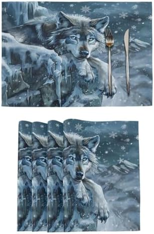 ALAZA Wolf Snow Winter Set of 6 Placemats Rectangle Table Mat for Dining Table Restaurant Kitchen Home Decor, 12" x 18"