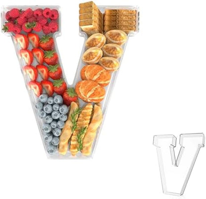 11" Acrylic Letter Charcuterie Tray,Fillable Alphabet & Number Box(Letter V)