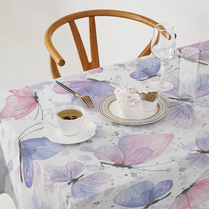 Purple Butterfly Tablecloth, Watercolor Pink Butterfly Abstract Cartoon Print Table Cloth for Farmhouse Kitchen Dinning Room Picnic Parties Home Decor 55x75in