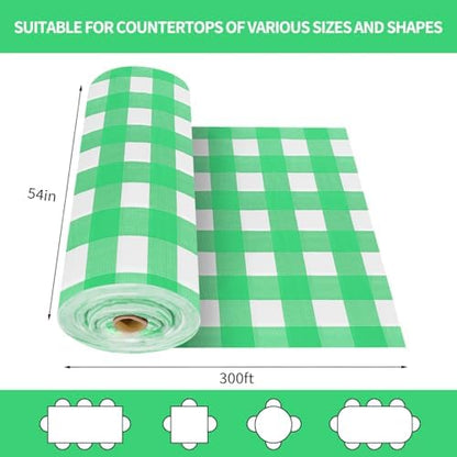 CXPSINC 54 Inch X 300 Feet Plastic Table Cover Roll Disposable Tablecloth with Slide Cutter for All Type/Shape Tables | Party, Banquet, Birthdays, Weddings(Green Checkered, 300 Feet)