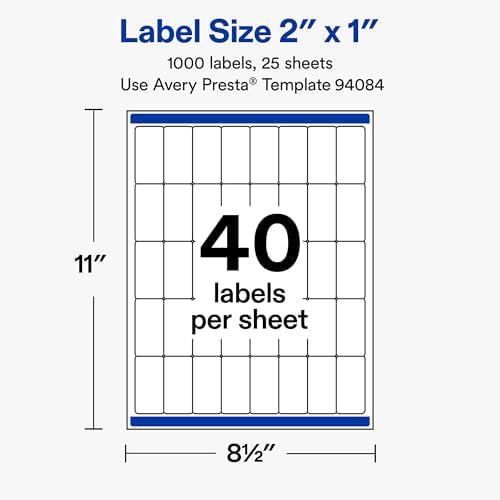 Avery® Matte White Rectangle Labels, 2" x 1", Sure Feed® Technology, Laser/Inkjet Printer Compatible, 1000 Printable Labels Total, Great for Branding, Packaging, and More
