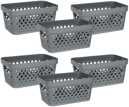 Glad Plastic Baskets for Organizing, Set of 6 | Pantry Storage for Under Counter, Linen Closet, and Bathroom | Nesting Shelf Bins with Handles, 1 Gallon, Grey