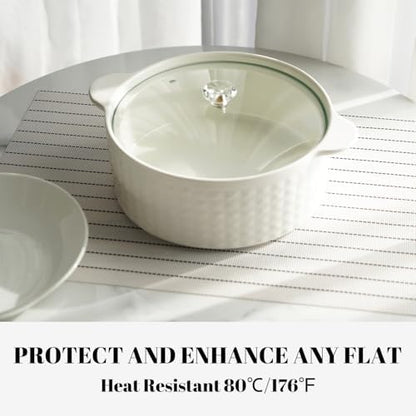 Placemats Set of 12 Vinyl/Plastic Woven Place Mats for Kitchen Table Indoor/Outdoor Washable Placemat Wipeable Dining Table Mats (White Stripes,12)