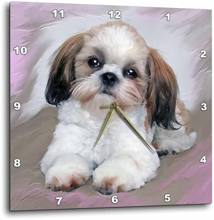 3dRose Wall Clock Silent - 15 inch - Shih Tzu Puppy - Dogs Shihtzu