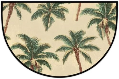 Ocean Palm Trees Beige Half Round Door Mat Non Slip Washable Semi Circle Area Rug Absorbent Soft Half Moon Rug Floor Mat for Indoor Outdoor Kitchen Bathroom Patio Front Door Mat Decor