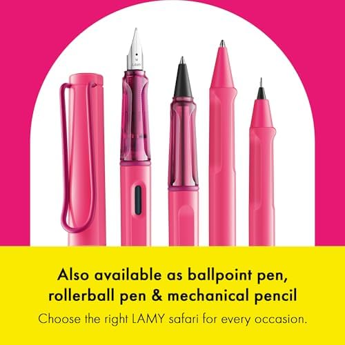 LAMY safari neonpink - Fountain Pen with ergonomic grip & polished steel nib in size M - ideal for any Writing & Calligraphy - including LAMY T 10 blue cartridge - Right-Handed