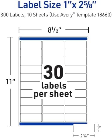 Avery Printable Address Labels with Sure Feed, 1" x 2-5/8", Matte Clear, 300 Blank Mailing Labels (18660)