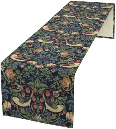William Morris Blue Strawberry Thief Floral Table Runner Vintage Botanical Flowers Table Runner for Dining Table Decor 13 x 60 Inch