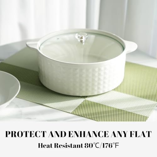 Placemats Set of 4 Vinyl/Plastic Woven Place Mats for Kitchen Table Indoor/Outdoor Washable Placemat Wipeable Dining Table Mats (Green Cube,4)