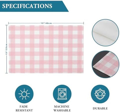 Christmas Placemats Set of 4, Rustic Pink White Buffalo Check Plaid Pattern Heat Resistant Washable Table Place Mats Farmhouse Cotton Table Linens Party Holiday Decor For Kitchen Dining Outdoor Indoor
