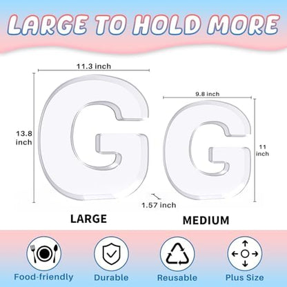 13.8" Extra Large Acrylic Letter Charcuterie Board Box, Reusable Fillable Letter Cake Candy Dish Display Serving Tray for Birthday Anniversary Party Decoration (G)