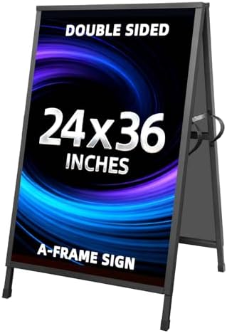 Heavy Duty Slide-in Folding A-Frame Sandwich Board Sidewalk Sign 24x36Inch Black Coated Steel Metal Double-Sided Pavement Sign 2-PACK(Frame only)