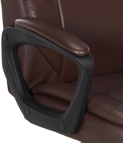 Amazon Basics Classic Puresoft PU Padded Mid-Back Office Chair with Armrest, Height Adjustable, Wheels, 25.75"D x 24.25"W x 42.25"H, Brown