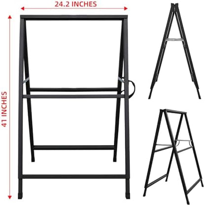 Heavy Duty Slide-in Folding A-Frame Sandwich Board Sidewalk Sign 24x36Inch Black Coated Steel Metal Double-Sided Pavement Sign 2-PACK(Frame only)