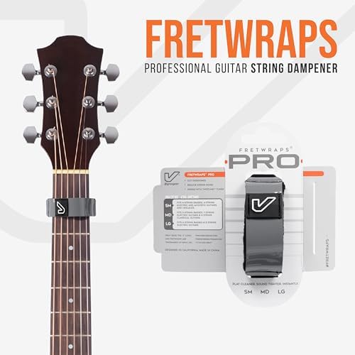 Gruv Gear Fret Wrap & Guitar Mute Pro, Fretwrap for Acoustic, Electric & Bass | String Dampener Recording, Tapping & Practice Accessory (1 Pack, Small Grey, Fits 4 String Bass, 6 String Guitar)