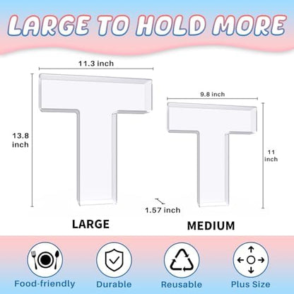 13.8" Extra Large Acrylic Letter Charcuterie Board Box, Reusable Fillable Letter Cake Candy Dish Display Serving Tray for Birthday Anniversary Party Decoration (T)