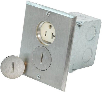 Leviton 1-Gang Duplex Receptacle Floor Box Assembly, Tamper-Resistant, Nickel Finish, 20-Amp, 125V, 25349-TFN