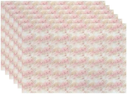 Batmerry Watercolor Cherry Blossom Linen Placemats Set of 6, Light Apricot Flowers Washable Table Mats for Kitchen Table Thickened Heat Insulation Dining Set Indoor Outdoor 12X18 in