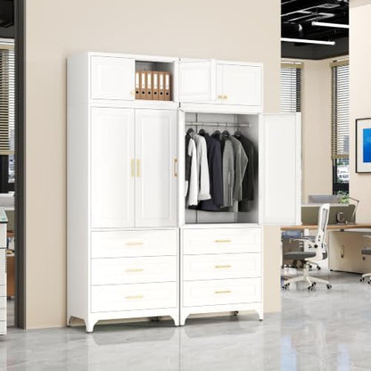 SteeLoong 86" Metal Wardrobe Cabinet,Armoire Wardrobe Closet with 3 Drawers