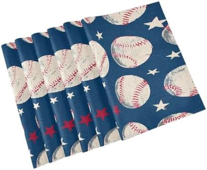 ALAZA Baseball Pattern Set of 6 Placemats Rectangle Table Mat for Dining Table Restaurant Kitchen Home Decor, 12" x 18"