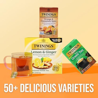 Twinings Orange & Cinnamon Spice Herbal Tea Individually Wrapped Bags, 20 Count (Pack of 2), Naturally Caffeine-Free, Enjoy Hot or Iced, 20 Teabags