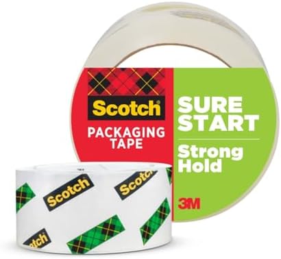 Scotch Sure Start Shipping Packaging Tape, 1.88" x 54.6 yd, Designed for Packing, Shipping and Mailing, Quiet Unwind, No Splitting or Tearing, 3" Core, Clear, 1 Roll (345)