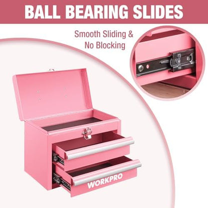 WORKPRO Portable Mini Metal Tool Box with 2 Drawers