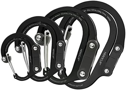 GEAR AID HEROCLIP Carabiner Clip and Hook (Large, Medium, Small, Mini) for Camping & HEROCLIP Carabiner Clip and Hook (Small) for Purse, Stroller, and Backpack, Stealth Black
